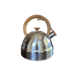Well Equipped Kitchen Stainless Steel Whistling Tea Kettle Wood Grain Handle